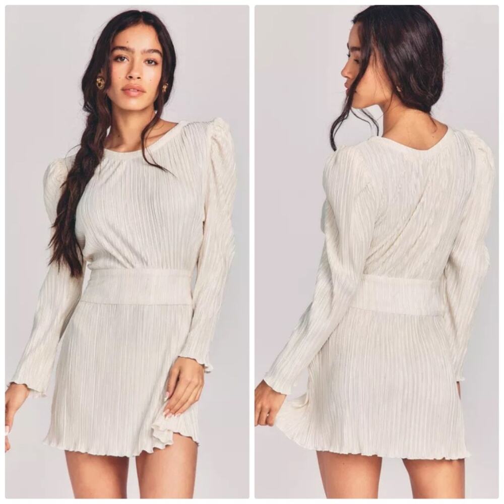LoveShackFancy Carleen‎ Women's Puffed Sleeve Scoop Neck Mini Dress Size 4